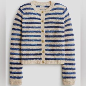 NWT J. Crew Blue and Cream Striped Cardigan